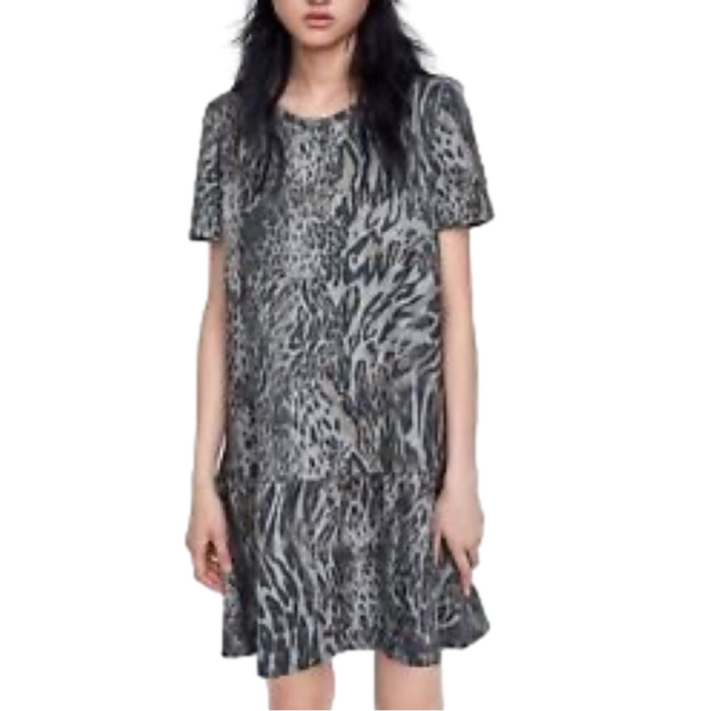 ZARA Circular Animal Print Ruffled hem Dress